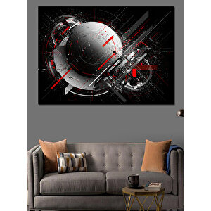 Fütüristik Kırmızı Gri Küre Dekoratif Kanvas - Mdf Ahşap Tablo 25x35 cm