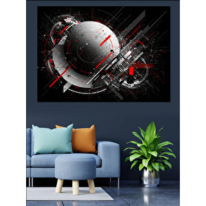 Fütüristik Kırmızı Gri Küre Dekoratif Kanvas - Mdf Ahşap Tablo