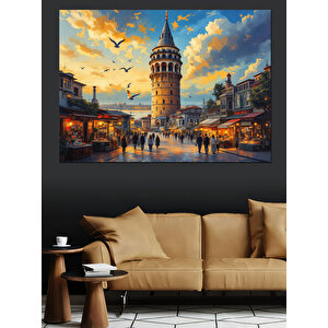 Galata Kulesi Manzara Dekoratif Kanvas - Mdf Ahşap Tablo 70x100 cm