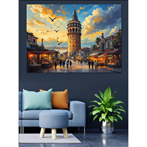 Galata Kulesi Manzara Dekoratif Kanvas - Mdf Ahşap Tablo 70x100 cm