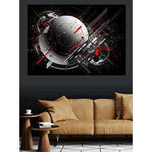 Fütüristik Kırmızı Gri Küre Dekoratif Kanvas - Mdf Ahşap Tablo
