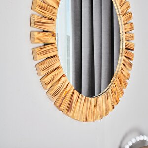 Dfn Wood Naturel 50x50 Cm Ahşap Yuvarlak Dekoratif Duvar Salon Konsol Banyo Aynası 50x50 cm