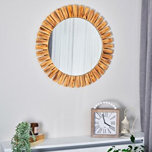 Dfn Wood Naturel 70x70 Cm Ahşap Yuvarlak Dekoratif Duvar Salon Konsol Banyo Aynası 70x70 cm