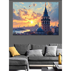 Galata Kulesi Gün Batımı Dekoratif Kanvas - Mdf Ahşap Tablo 25x35 cm