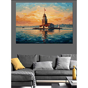 Kız Kulesi Gün Batımı Dekoratif Kanvas - Mdf Ahşap Tablo 35x50 cm