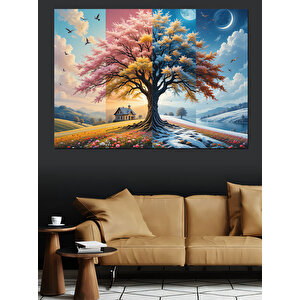 Sonbahar Ağacı Dekoratif Kanvas - Mdf Ahşap Tablo 100x140 cm