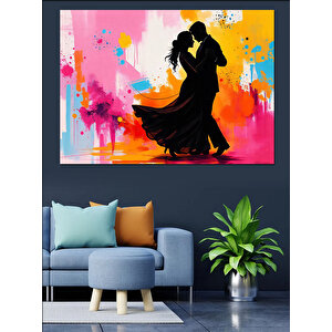 Renkli Dans Eden Çift Dekoratif Kanvas - Mdf Ahşap Tablo 70x100 cm