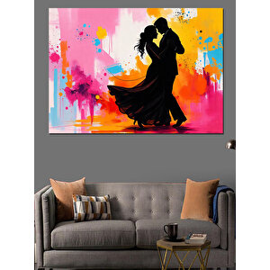 Renkli Dans Eden Çift Dekoratif Kanvas - Mdf Ahşap Tablo 70x100 cm