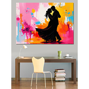 Renkli Dans Eden Çift Dekoratif Kanvas - Mdf Ahşap Tablo 70x100 cm