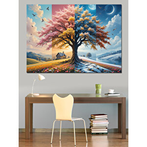Sonbahar Ağacı Dekoratif Kanvas - Mdf Ahşap Tablo 70x100 cm