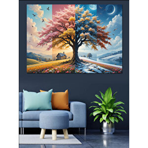 Sonbahar Ağacı Dekoratif Kanvas - Mdf Ahşap Tablo