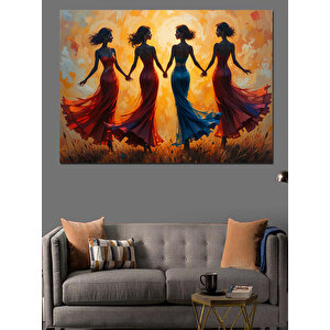 Renkli Elbiseli Dans Kadınlar Dekoratif Kanvas - Mdf Ahşap Tablo 70x100 cm