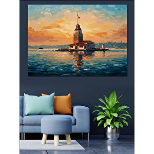 Kız Kulesi Gün Batımı Dekoratif Kanvas - Mdf Ahşap Tablo