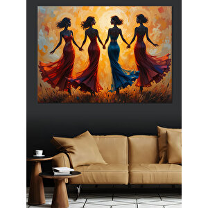 Renkli Elbiseli Dans Kadınlar Dekoratif Kanvas - Mdf Ahşap Tablo 100x140 cm