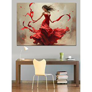 Kırmızı Elbiseli Dans Eden Dekoratif Kanvas - Mdf Ahşap Tablo 35x50 cm