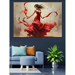 Kırmızı Elbiseli Dans Eden Dekoratif Kanvas - Mdf Ahşap Tablo