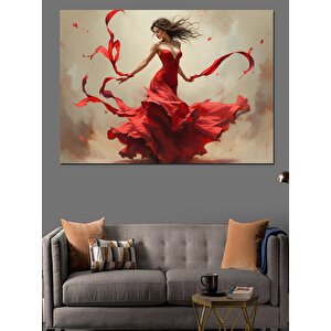 Kırmızı Elbiseli Dans Eden Dekoratif Kanvas - Mdf Ahşap Tablo