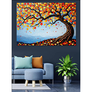 Sonbahar Yapraklı Büyük Ağaç Dekoratif Kanvas - Mdf Ahşap Tablo 50x70 cm