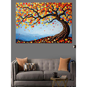 Sonbahar Yapraklı Büyük Ağaç Dekoratif Kanvas - Mdf Ahşap Tablo 50x70 cm