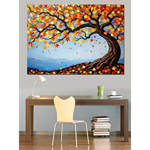 Sonbahar Yapraklı Büyük Ağaç Dekoratif Kanvas - Mdf Ahşap Tablo 50x70 cm