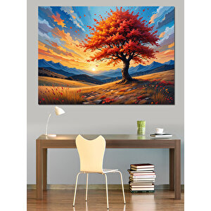 Sonbahar Ağacı Manzarası Dekoratif Kanvas - Mdf Ahşap Tablo 100x140 cm