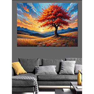 Sonbahar Ağacı Manzarası Dekoratif Kanvas - Mdf Ahşap Tablo 100x140 cm