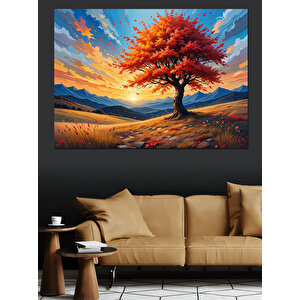 Sonbahar Ağacı Manzarası Dekoratif Kanvas - Mdf Ahşap Tablo 100x140 cm