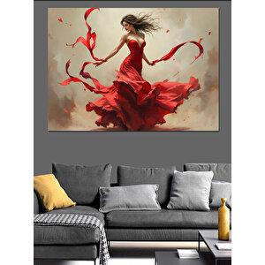 Kırmızı Elbiseli Dans Eden Dekoratif Kanvas - Mdf Ahşap Tablo 70x100 cm