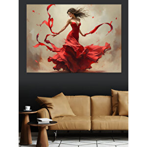 Kırmızı Elbiseli Dans Eden Dekoratif Kanvas - Mdf Ahşap Tablo 70x100 cm