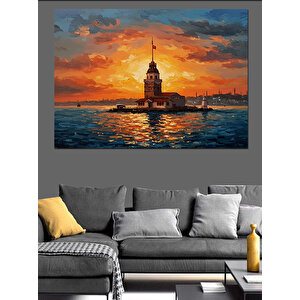 Kız Kulesi Gün Batımı Dekoratif Kanvas - Mdf Ahşap Tablo 50x70 cm
