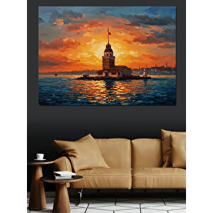 Kız Kulesi Gün Batımı Dekoratif Kanvas - Mdf Ahşap Tablo 50x70 cm