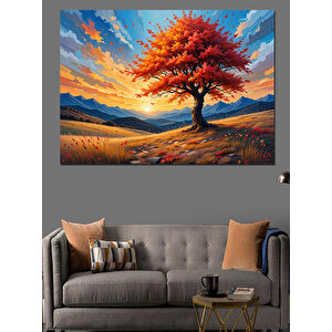 Sonbahar Ağacı Manzarası Dekoratif Kanvas - Mdf Ahşap Tablo
