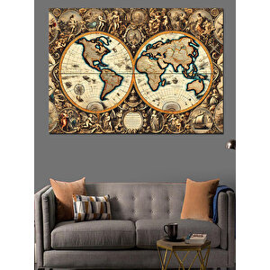 Eski Harita Küre Deseni Dekoratif Kanvas - Mdf Ahşap Tablo 25x35 cm