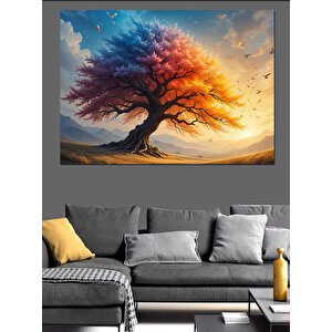Rüzgarlı Sonbahar Ağacı Dekoratif Kanvas - Mdf Ahşap Tablo