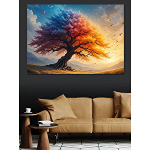 Rüzgarlı Sonbahar Ağacı Dekoratif Kanvas - Mdf Ahşap Tablo