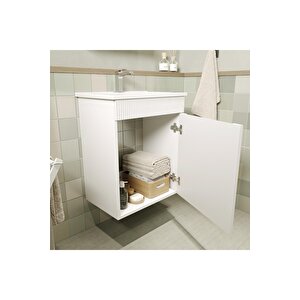 55 Cm Komple Mdf Cnc Işlemeli Mebran Kapaklı Banyo Dolabı Seti-beyaz