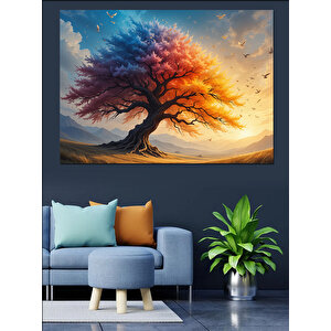 Rüzgarlı Sonbahar Ağacı Dekoratif Kanvas - Mdf Ahşap Tablo 100x140 cm