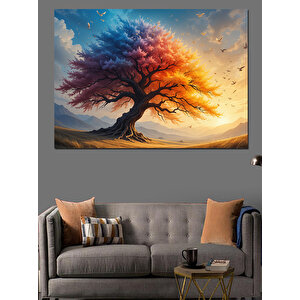 Rüzgarlı Sonbahar Ağacı Dekoratif Kanvas - Mdf Ahşap Tablo 100x140 cm