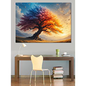 Rüzgarlı Sonbahar Ağacı Dekoratif Kanvas - Mdf Ahşap Tablo 100x140 cm