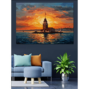 Kız Kulesi Gün Batımı Dekoratif Kanvas - Mdf Ahşap Tablo 35x50 cm