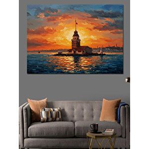 Kız Kulesi Gün Batımı Dekoratif Kanvas - Mdf Ahşap Tablo