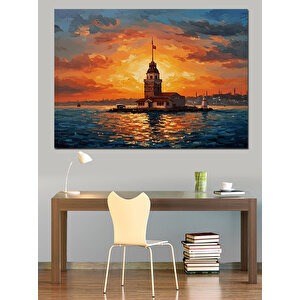 Kız Kulesi Gün Batımı Dekoratif Kanvas - Mdf Ahşap Tablo