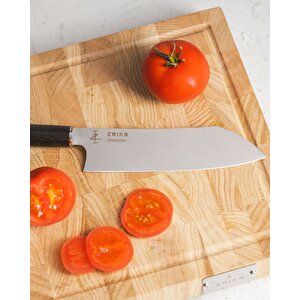 Eğri Santoku Ahşap Saplı Şef Bıçağı - 18cm Paslanmaz Çelik