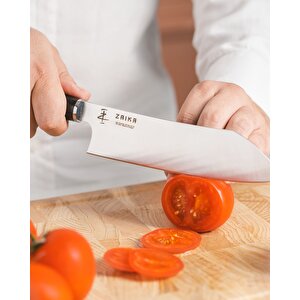 Eğri Santoku Ahşap Saplı Şef Bıçağı - 18cm Paslanmaz Çelik