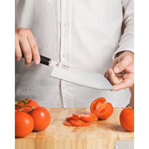 Eğri Santoku Ahşap Saplı Şef Bıçağı - 18cm Paslanmaz Çelik