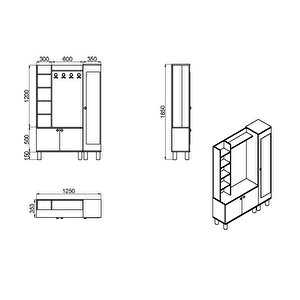 Evin-1-3 Bohem Ayaklı Aynalı Ayakkabılık Portmanto Vestiyer Evn02
