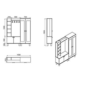 Evin-1-2 Bohem Ayaklı Aynalı Ayakkabılık Portmanto Vestiyer Evn02