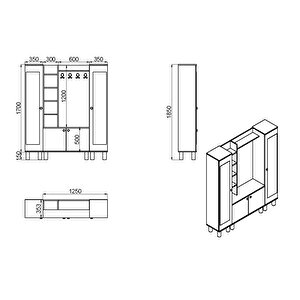 Evin-1-3-3 Bohem Ayaklı Aynalı Ayakkabılık Portmanto Vestiyer Evn01