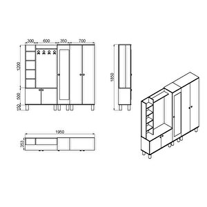 Evin-1-3-4 Bohem Ayaklı Aynalı Ayakkabılık Portmanto Vestiyer Evn02