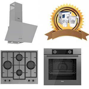Gri Cam Ankastre Set D088 - Ln 388 Döküm Izgarali Önden Düğmeli Ocak - Xe61cpr